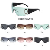 HW2045 - Rectangle Rimless Sleek Wrap Around Women Fashion Wholesale Sunglasses