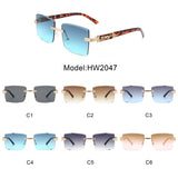 HW2047 - Rimless Square Retro Tinted Fashion Wholesale Sunglasses
