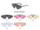 HW3005 - Geometric Flat Top Rectangle Tinted Shield Designer Fashion Sunglasses