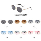 HW3017 - Retro Rimless Oval Circle Vintage Frameless Fashion Round Sunglasses