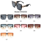 HW3020 - Square Oversize Flat Top Chunky Half Frame Sunglasses