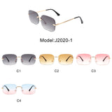 J2020-1 - Rimless Square Retro Tinted Rectangle Fashion Sunglasses