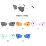 J2025 - Rimless Geometric Triangle Retro Tinted Fashion Sunglasses