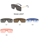 J2027 - Futuristic Retro Rimless Curved Brow-Bar Square Tinted Fashion Sunglasses