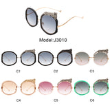 J3010 - Oversize Geometric Irregular Round Fashion Sunglasses w/ Leopard Design