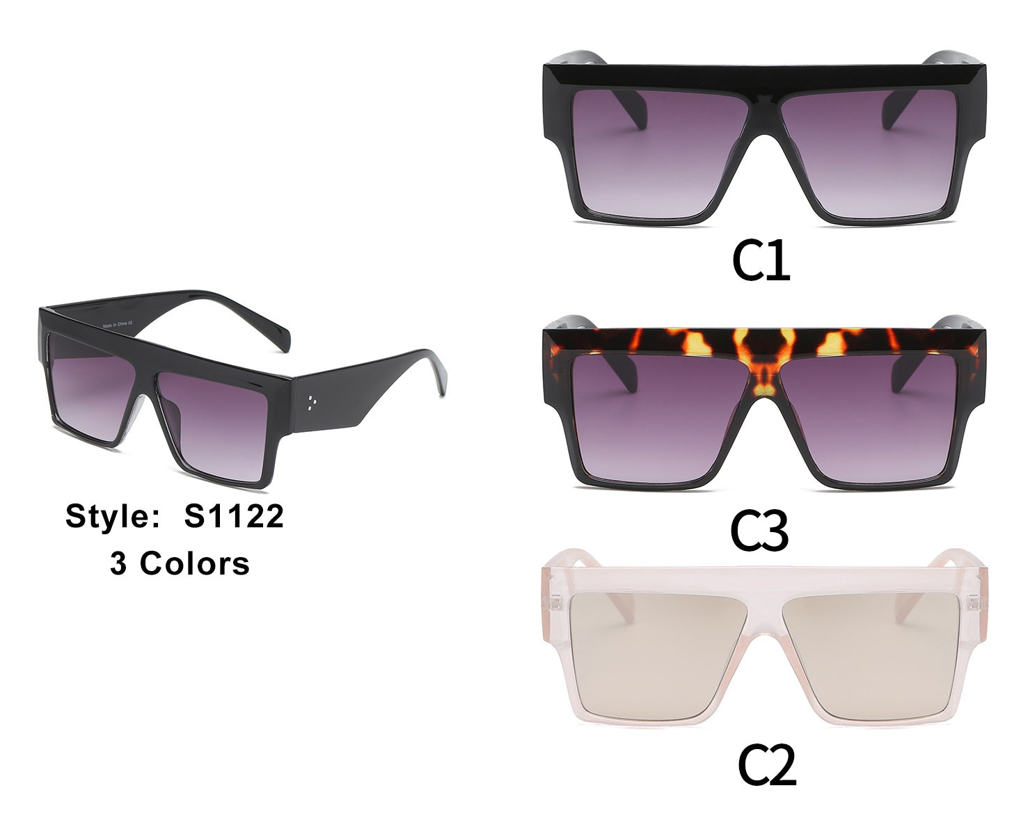 S1122 - Flat Top Square Oversize Sunglasses - Iris Fashion Inc. | Wholesale Sunglasses and Glasses