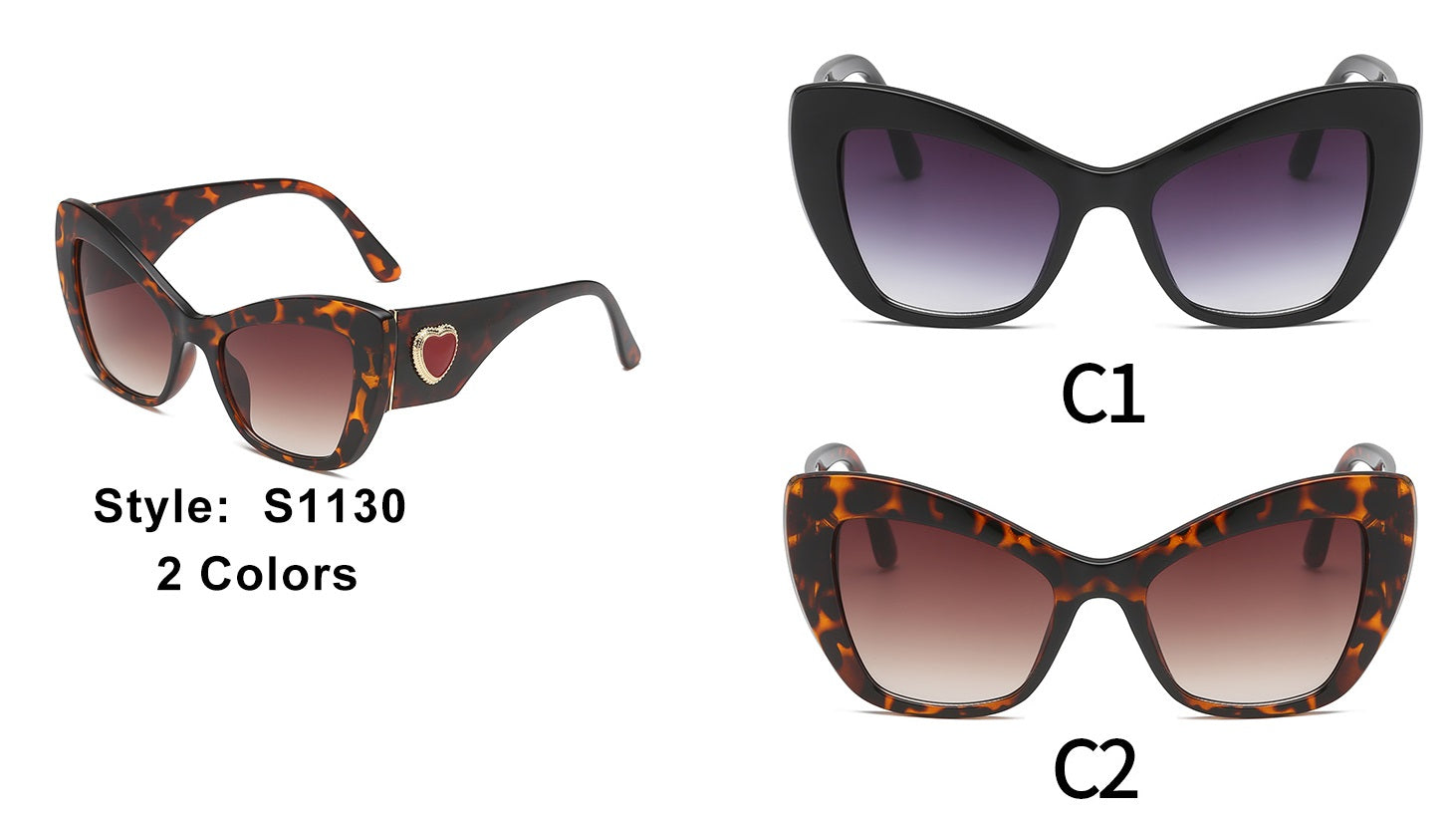 S1130 - Women High Pointed Oversize Cat Eye Sunglasses - Iris Fashion Inc. | Wholesale Sunglasses and Glasses