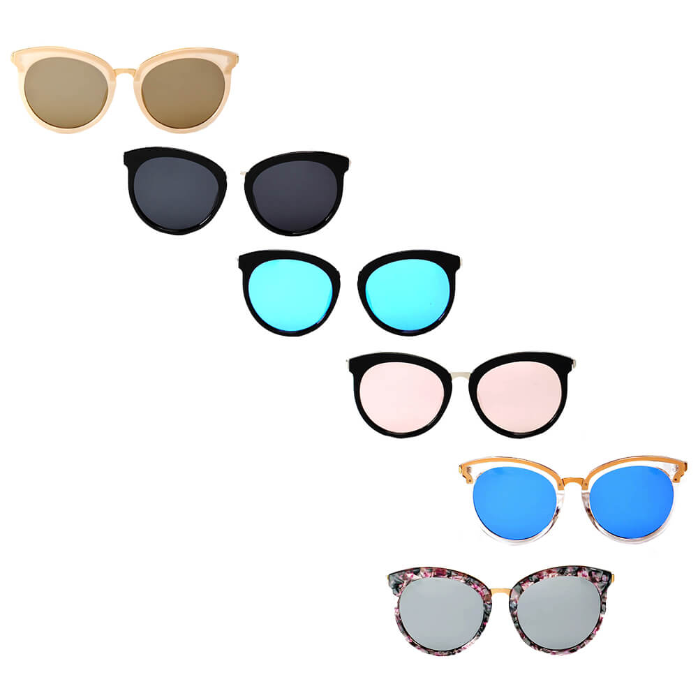 CD04 Vintage Oversize Round Mirrored Lens Horned Rim Sunglasses - Iris Fashion Inc. | Wholesale Sunglasses and Glasses