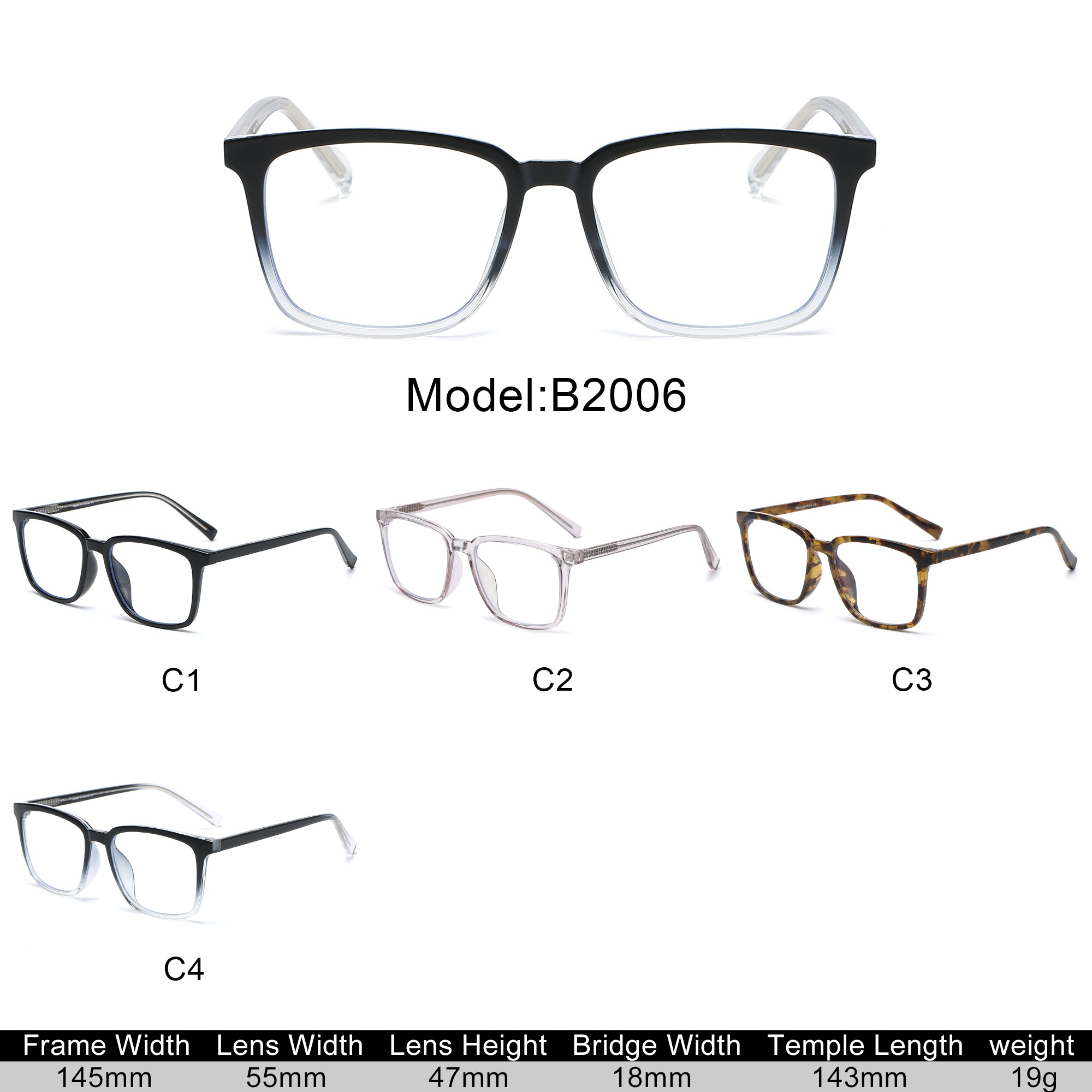 B2006 - Classic Square Blue Light Blocking Glasses - Iris Fashion