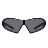 HS1308 - Wrap Around Shield Oversize Winged Bar Sleek Wholesale Sunglasses