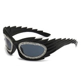 HS2136-3 - Oval Wrap Around Spike Glitter Fashion Women Wholesale Sunglasses