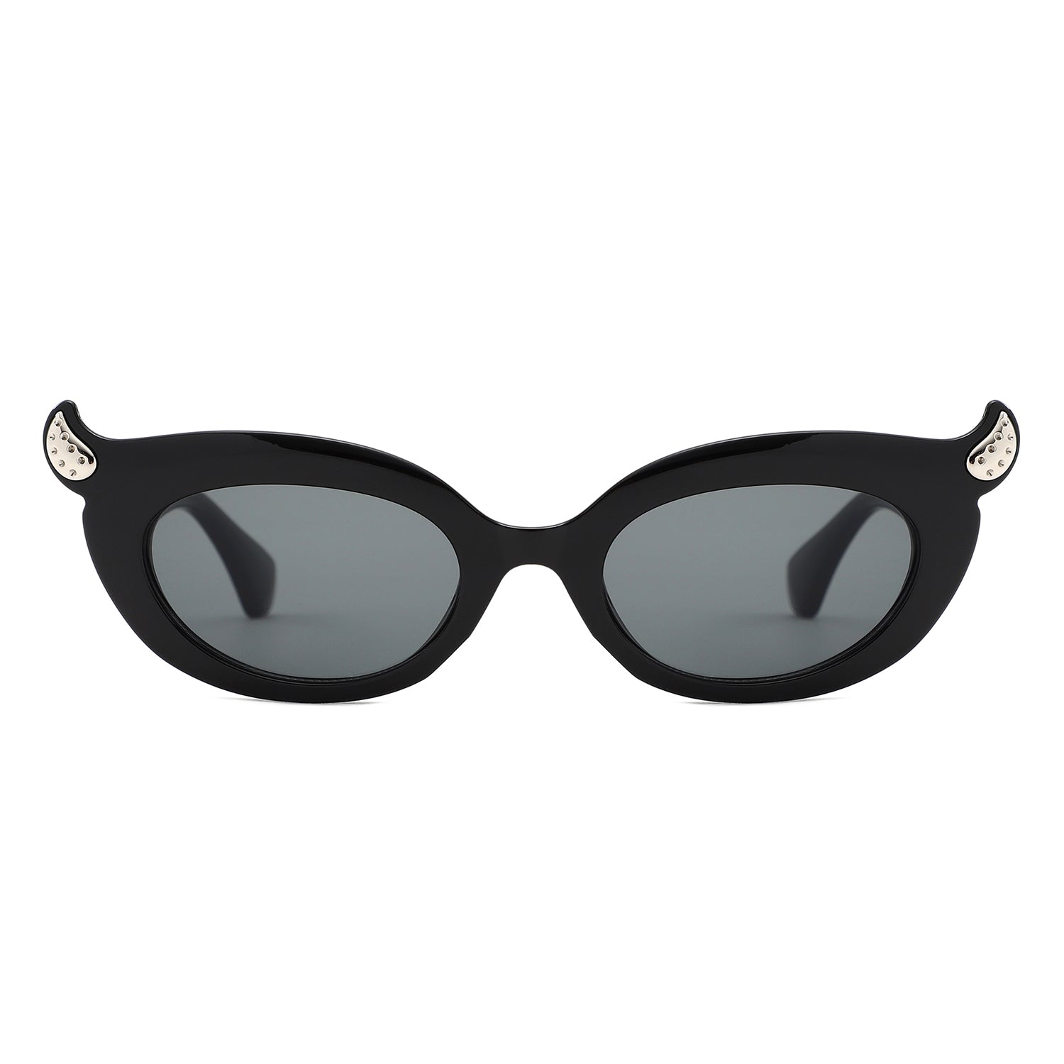 HS1408 - Y2K Oval Cat-Eye Horn Accent Retro Sunglasses - Iris Fashion