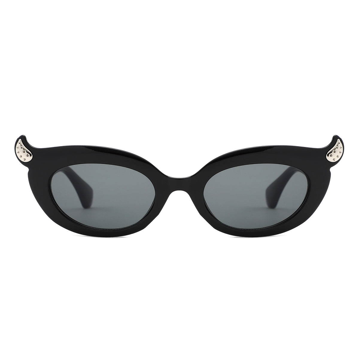 HS1408 - Y2K Oval Cat-Eye Horn Accent Retro Sunglasses - Iris Fashion