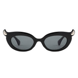 HS1408 - Y2K Oval Cat-Eye Horn Accent Retro Sunglasses - Iris Fashion