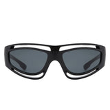 HS1246 - Fashion Open Cut Oval Wrap Around Mirrored Rectangle Wholesale Sunglasses