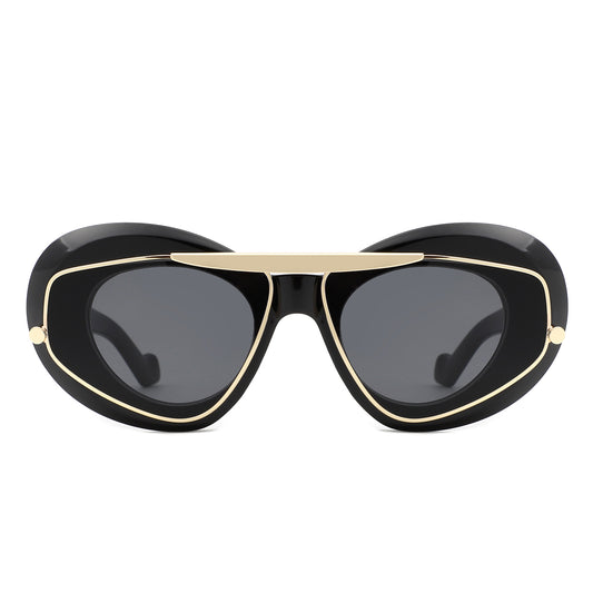 HS3022 - Oversize Chunky Futuristic Top Bar Oval Wholesale Sunglasses