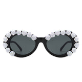 HS1248 - Women Oval Flower Design Fashion Round Wholesale Sunglasses