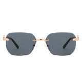 HJ2073 - Rectangle Rimless Curved Tinted Square Wholesale Sunglasses