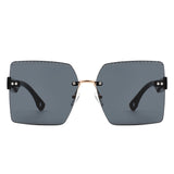 HJ2072 - Oversize Rimless Square Curved Lens Fashion Wholesale Sunglasses