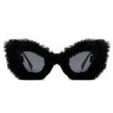 HS2054 - Women Plush Soft Fur Cat Eye Fuzzy Fashion Wholesale Sunglasses