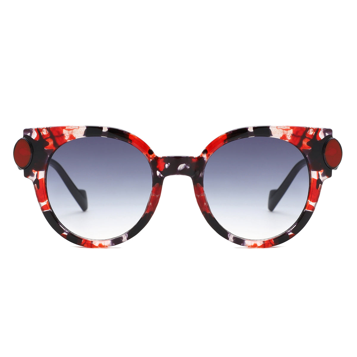 HS1393 - Bold Retro Round Gem-Accent Wholesale Sunglasses