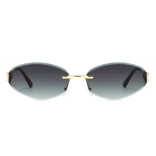 HJ2117 - Rimless Oval Slim Gold Temple Fashion Wholesale Sunglasses
