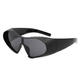 HS1308 - Wrap Around Shield Oversize Winged Bar Sleek Wholesale Sunglasses