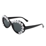 HS1248 - Women Oval Flower Design Fashion Round Wholesale Sunglasses