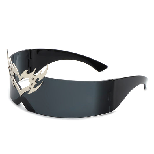 HW1011 - Futuristic Cyclops Wraparound Shield Translucent Crown Design Wholesale Sunglasses