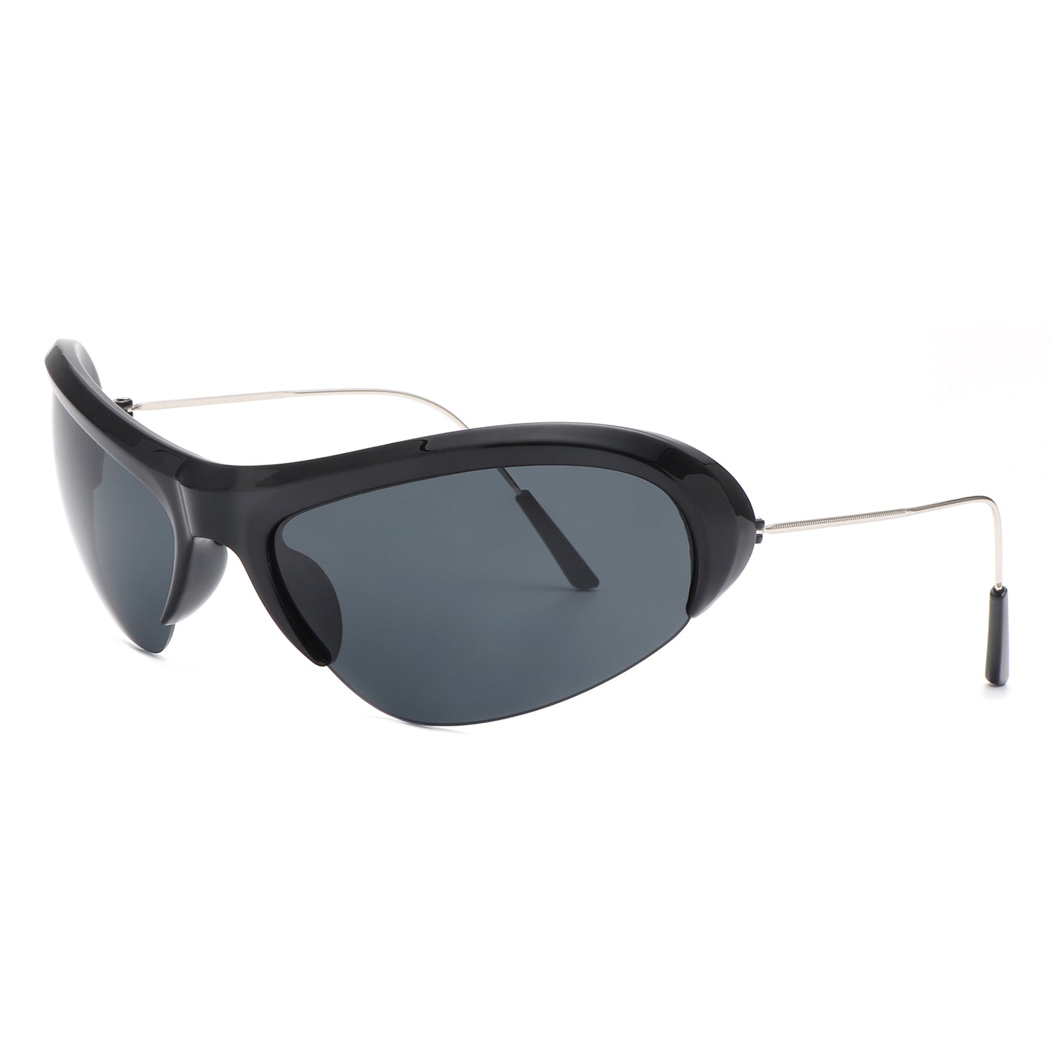 HS2157 - Oversize Semi Rimless Rectangle Wrap Around Sporty Wholesale Sunglasses