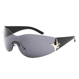 HW2064 - Rimless Sleek Double Star Fashion Shield Wholesale Sunglasses