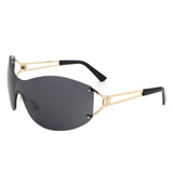 HW2055 - Women Rimless Oversize Sleek Oval Fashion Wholesale Sunglasses