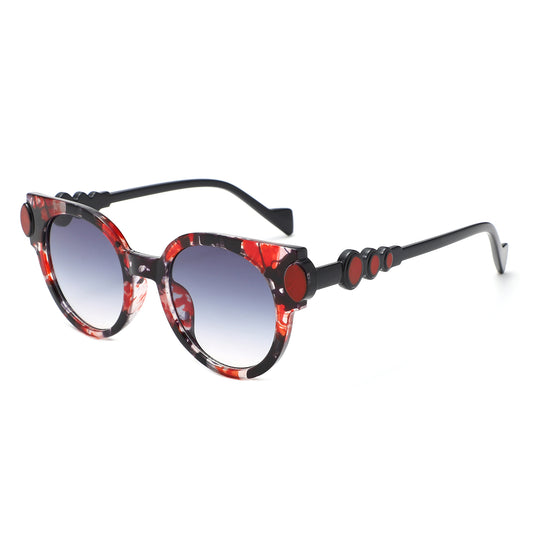 HS1393 - Bold Retro Round Gem-Accent Wholesale Sunglasses