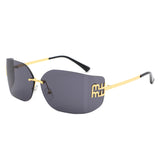 HJ2074 - Rimless Rectangle Wrap Around Fashion Chic Square Wholesale Sunglasses