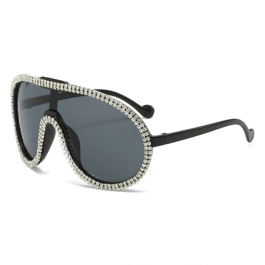 HS2171 - Overszize Fashion Curved Lens Rhinestone Aviator Wholesale Sunglasses