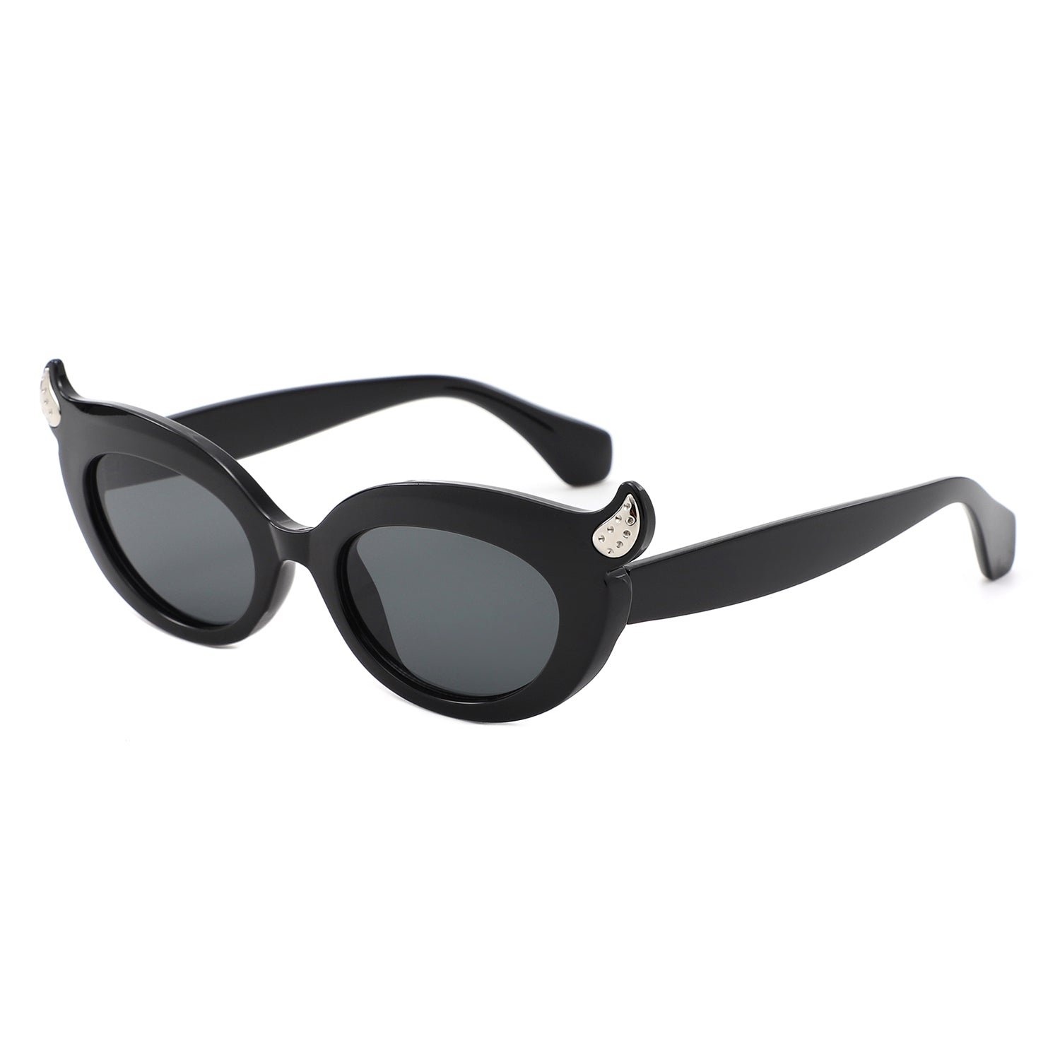 HS1408 - Y2K Oval Cat-Eye Horn Accent Retro Sunglasses - Iris Fashion
