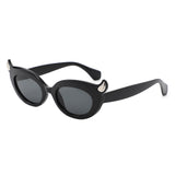 HS1408 - Y2K Oval Cat-Eye Horn Accent Retro Sunglasses - Iris Fashion