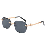 HJ2073 - Rectangle Rimless Curved Tinted Square Wholesale Sunglasses