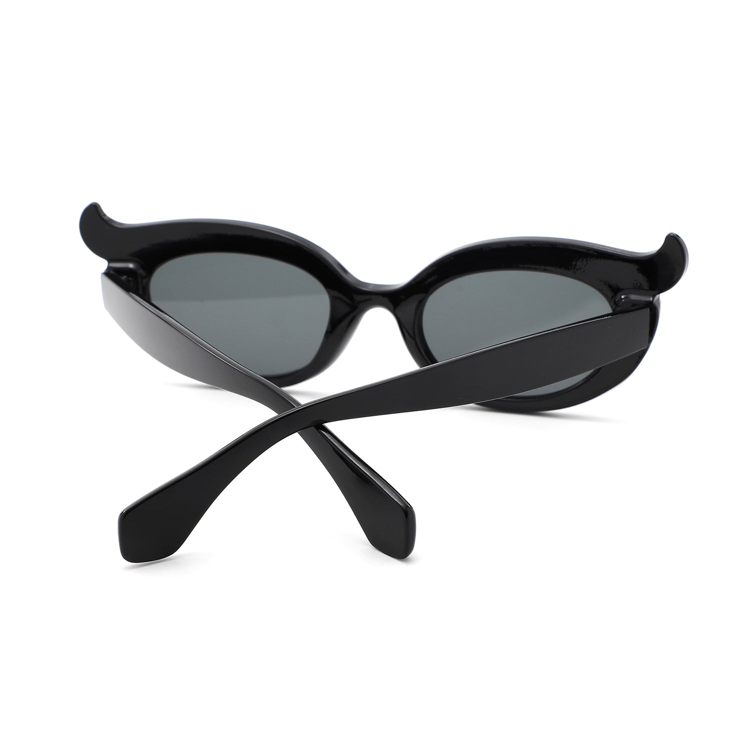 HS1408 - Y2K Oval Cat-Eye Horn Accent Retro Sunglasses - Iris Fashion