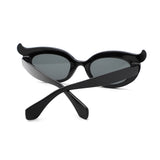 HS1408 - Y2K Oval Cat-Eye Horn Accent Retro Sunglasses - Iris Fashion