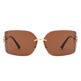 HJ2074 - Rimless Rectangle Wrap Around Fashion Chic Square Wholesale Sunglasses