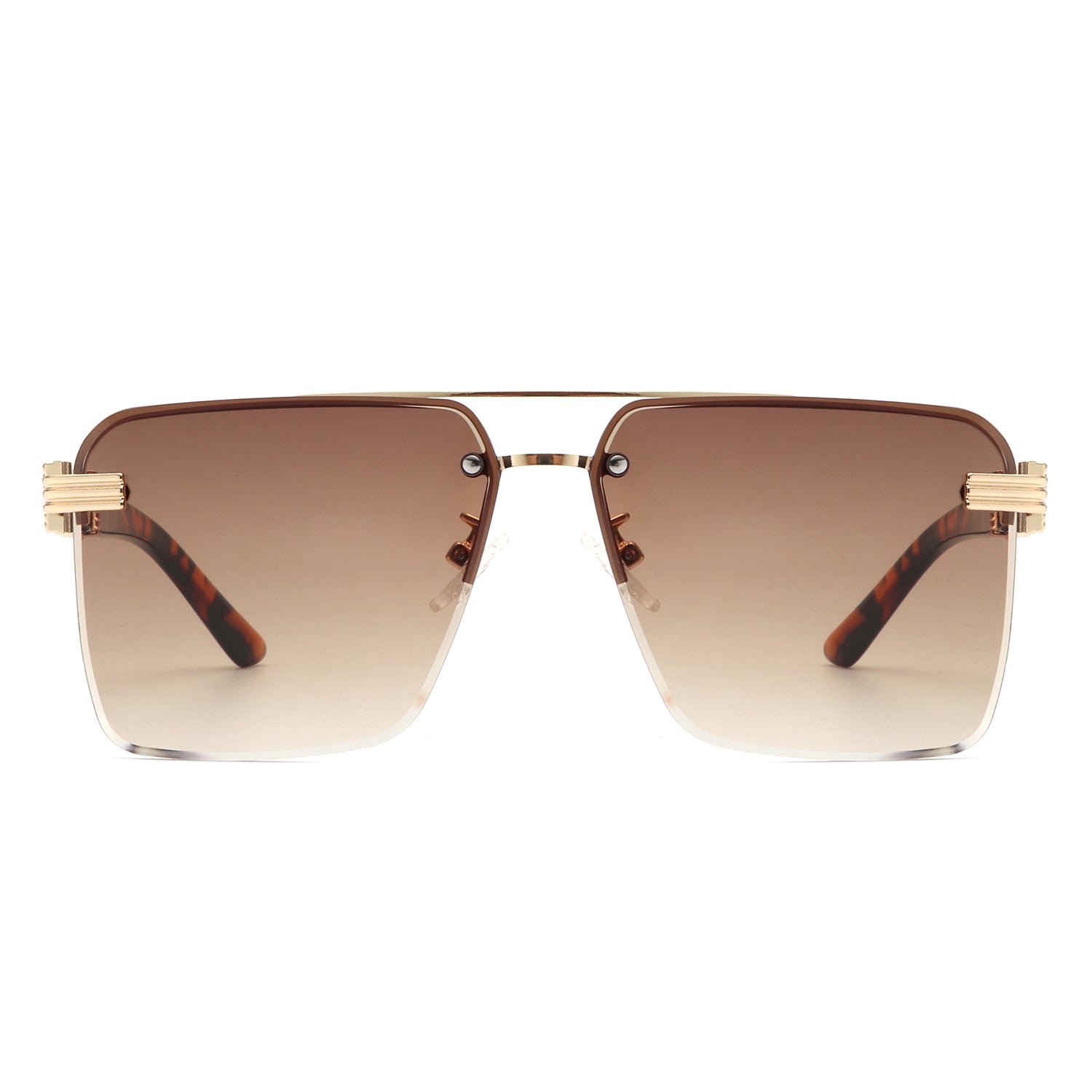 HW3021 - Retro Square Rimless Brow-Bar Tinted Fashion Wholesale Sunglasses