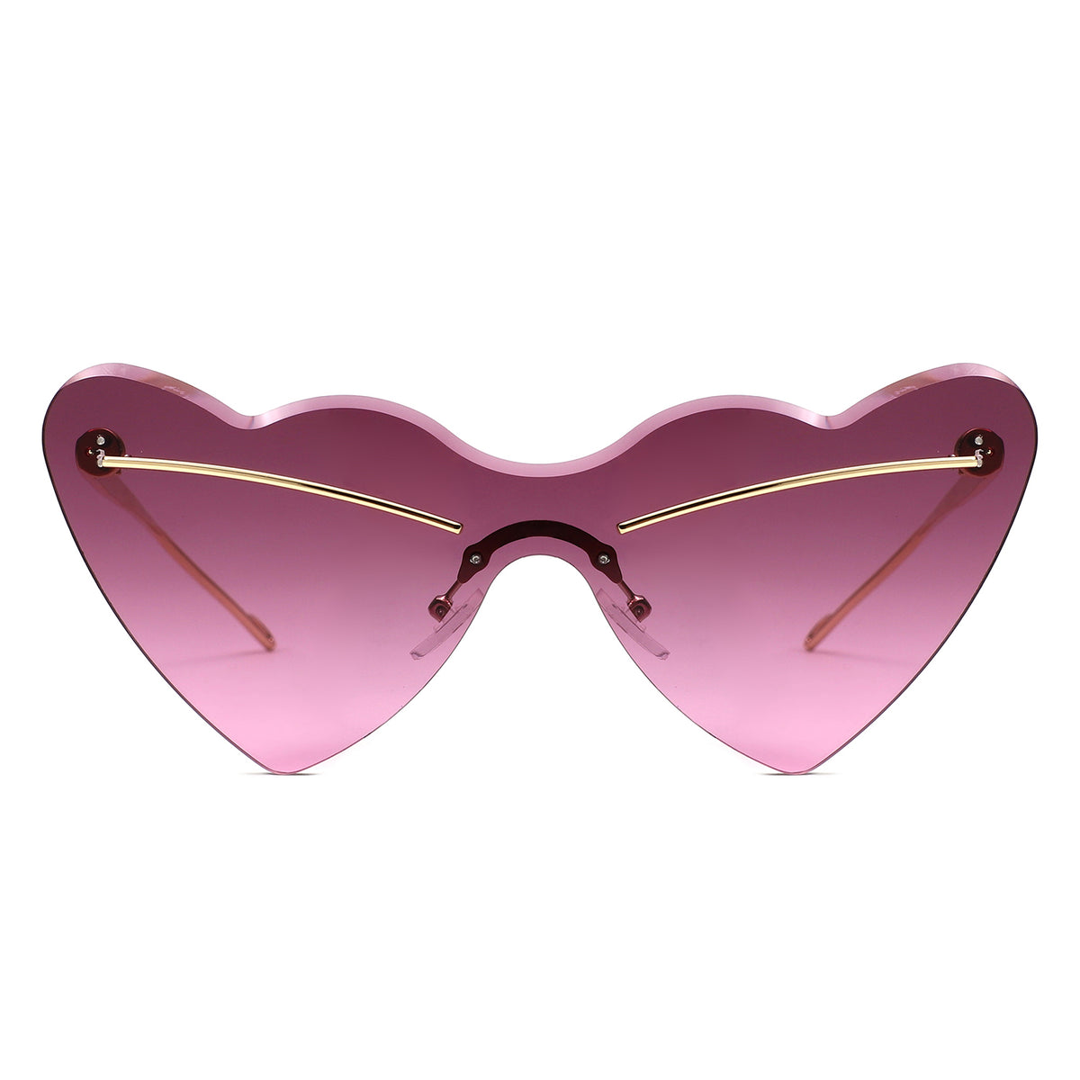 HJ2106 - Rimless Heart-Shaped Gradient Gold-Temple Wholesale Sunglasses