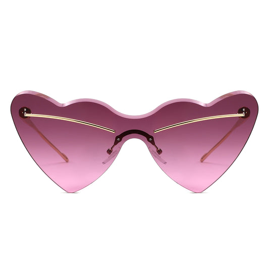 HJ2106 - Rimless Heart-Shaped Gradient Gold-Temple Wholesale Sunglasses