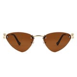 HJ2114 - Rimless Cat-Eye Gold-Temple Fashion Wholesale Sunglasses