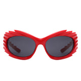 HS2136-1 - Wrap Around Oval Spike Oversize Fashion Wholesale Sunglasses