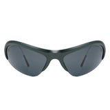 HS2157 - Oversize Semi Rimless Rectangle Wrap Around Sporty Wholesale Sunglasses