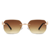 HJ2073 - Rectangle Rimless Curved Tinted Suare Wholesale Sunglasses