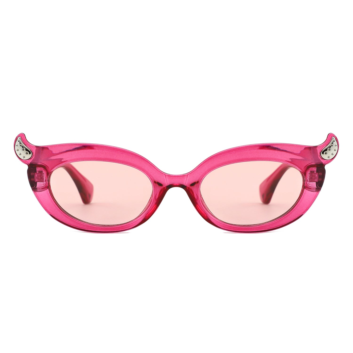 HS1408 - Y2K Oval Cat-Eye Horn Accent Retro Sunglasses - Iris Fashion