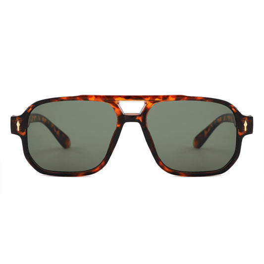 HS1433 - Oversized Brow-Bar Square Aviator Sunglasses